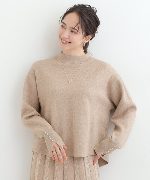 SHOO・LA・RUE(シューラルー)の「【洗濯機可/セットアップ可/S-LL】インせず着られる もちもち裾ラウンドニット(ニット/セーター・レディース・オフホワイト/ネイビー/ベージュ・03/02/01/04)」の4枚目の写真