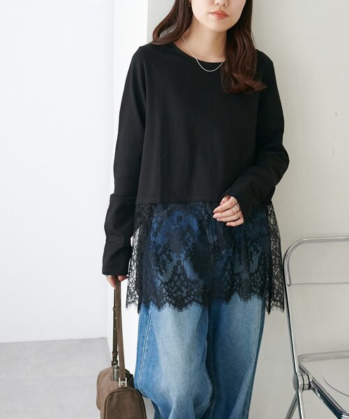 DISCOAT(ディスコート)の「【WEB限定】裾レースロングスリーブ(Tシャツ/カットソー・レディース・ブラック/オフホワイト/ライトグレー/アイボリー・FREE)」の18枚目の写真