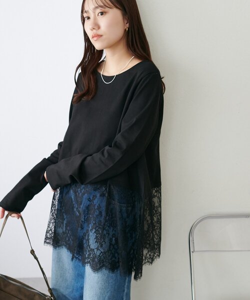 DISCOAT(ディスコート)の「【WEB限定】裾レースロングスリーブ(Tシャツ/カットソー・レディース・ブラック/オフホワイト/ライトグレー/アイボリー・FREE)」の17枚目の写真