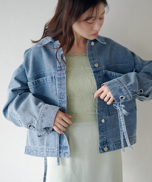 Kastane（カスタネ）の「【リボン取り外し可/SETUP対応】デニムリボンジャケット（デニムジャケット・レディース・ブラック/ブルー/アイボリー・FREE）」の5枚目の写真
