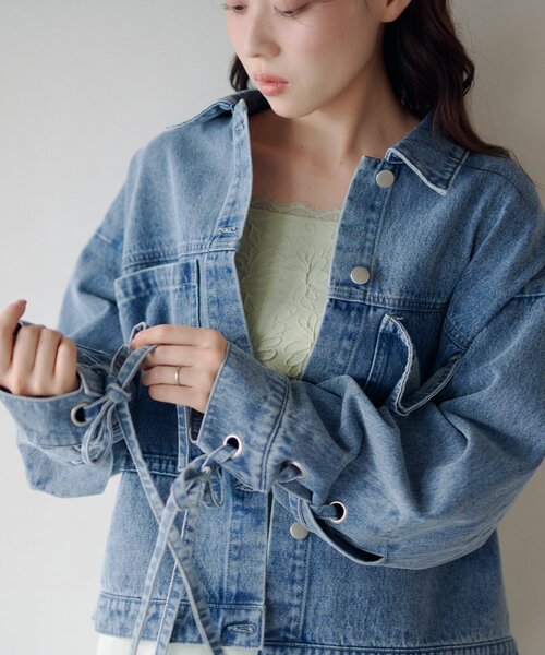 Kastane（カスタネ）の「【リボン取り外し可/SETUP対応】デニムリボンジャケット（デニムジャケット・レディース・ブラック/ブルー/アイボリー・FREE）」の6枚目の写真