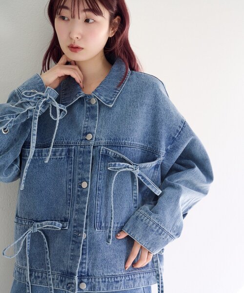 Kastane（カスタネ）の「【リボン取り外し可/SETUP対応】デニムリボンジャケット（デニムジャケット・レディース・ブラック/ブルー/アイボリー・FREE）」の13枚目の写真