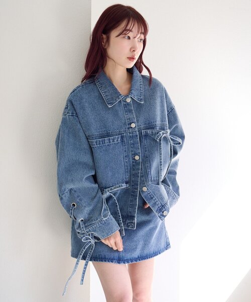 Kastane（カスタネ）の「【リボン取り外し可/SETUP対応】デニムリボンジャケット（デニムジャケット・レディース・ブラック/ブルー/アイボリー・FREE）」の15枚目の写真