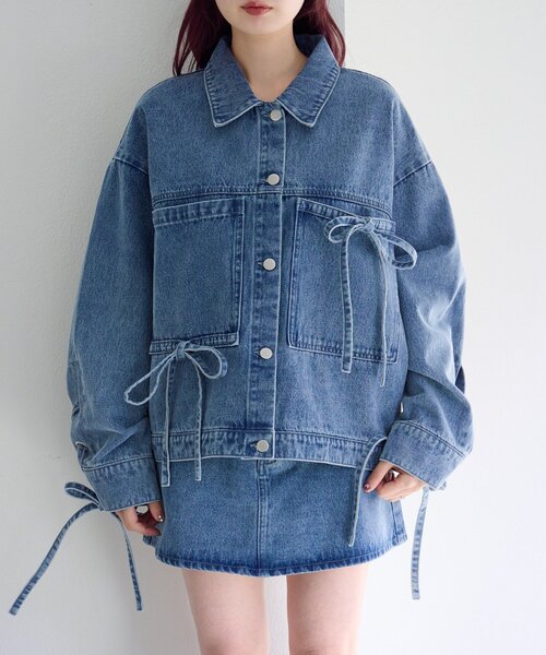 Kastane（カスタネ）の「【リボン取り外し可/SETUP対応】デニムリボンジャケット（デニムジャケット・レディース・ブラック/ブルー/アイボリー・FREE）」の7枚目の写真