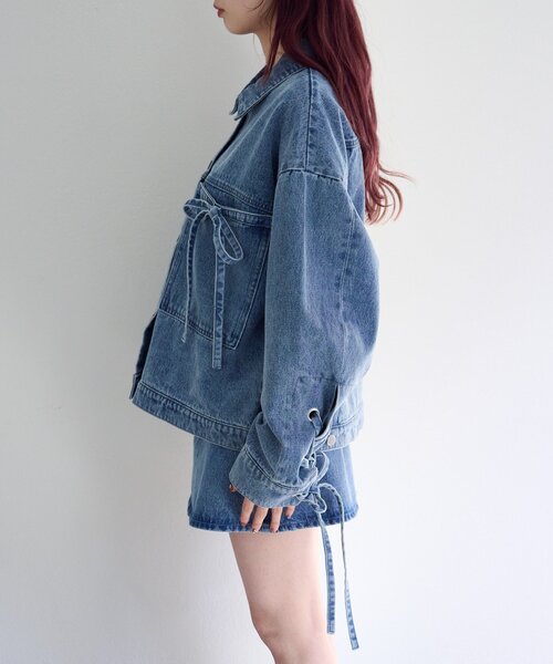 Kastane（カスタネ）の「【リボン取り外し可/SETUP対応】デニムリボンジャケット（デニムジャケット・レディース・ブラック/ブルー/アイボリー・FREE）」の8枚目の写真