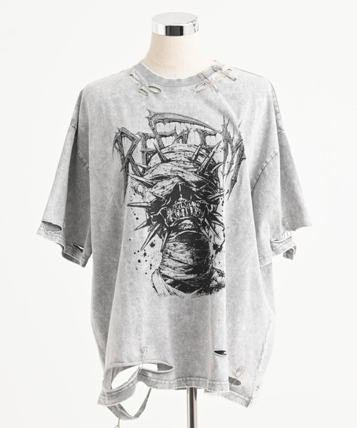 REFLEM(レフレム)の「『REFLEM/レフレム』安ピン付きダメージTシャツ/ハーフスリーブカットソー(Tシャツ/カットソー・レディース・ブラック/ライトグレー・FREE)」の21枚目の写真