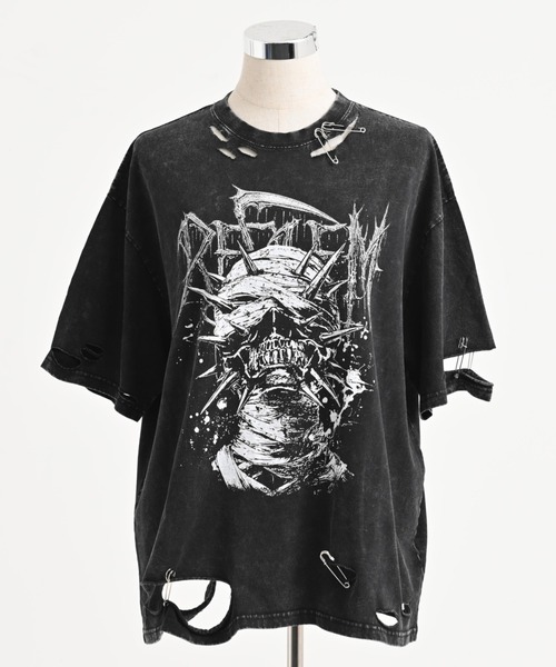 REFLEM(レフレム)の「『REFLEM/レフレム』安ピン付きダメージTシャツ/ハーフスリーブカットソー(Tシャツ/カットソー・レディース・ブラック/ライトグレー・FREE)」の18枚目の写真