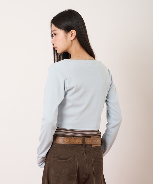 hazyl（ヘイジル）の「layered henry tops/レイヤードヘンリートップス（Tシャツ/カットソー・レディース・ネイビー/ライトブルー・フリー）」の6枚目の写真