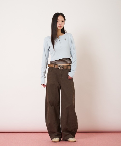 hazyl（ヘイジル）の「layered henry tops/レイヤードヘンリートップス（Tシャツ/カットソー・レディース・ネイビー/ライトブルー・フリー）」の7枚目の写真