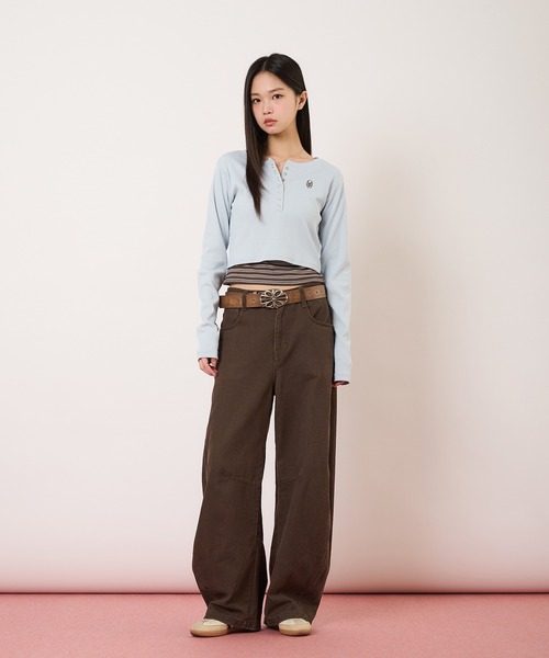 hazyl（ヘイジル）の「layered henry tops/レイヤードヘンリートップス（Tシャツ/カットソー・レディース・ネイビー/ライトブルー・フリー）」の8枚目の写真