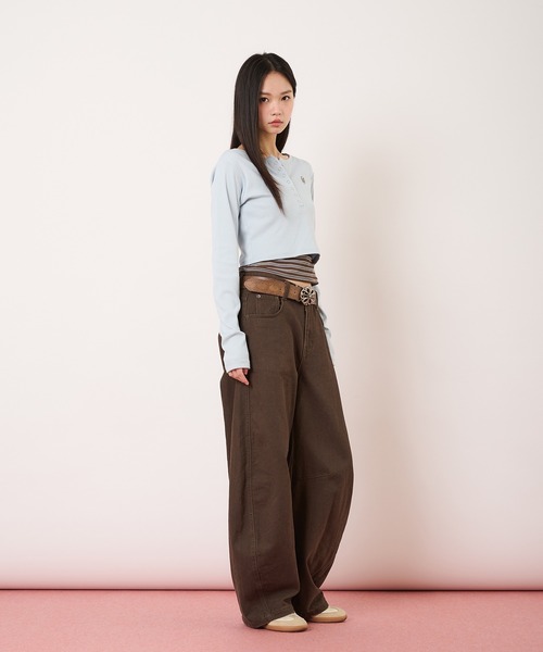 hazyl（ヘイジル）の「layered henry tops/レイヤードヘンリートップス（Tシャツ/カットソー・レディース・ネイビー/ライトブルー・フリー）」の9枚目の写真