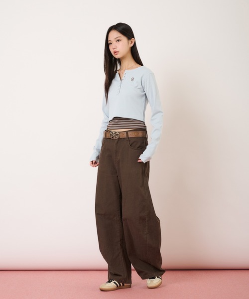 hazyl（ヘイジル）の「layered henry tops/レイヤードヘンリートップス（Tシャツ/カットソー・レディース・ネイビー/ライトブルー・フリー）」の10枚目の写真