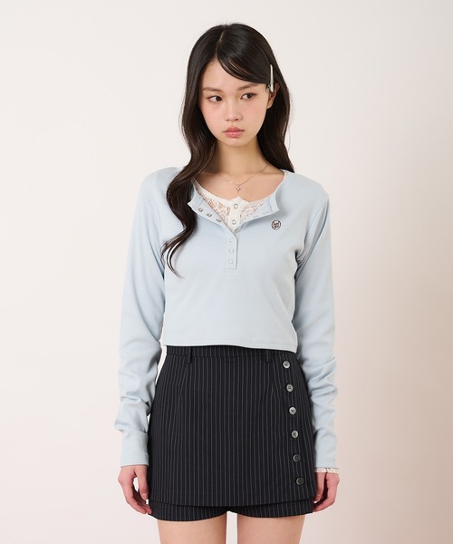 hazyl（ヘイジル）の「layered henry tops/レイヤードヘンリートップス（Tシャツ/カットソー・レディース・ネイビー/ライトブルー・フリー）」の11枚目の写真