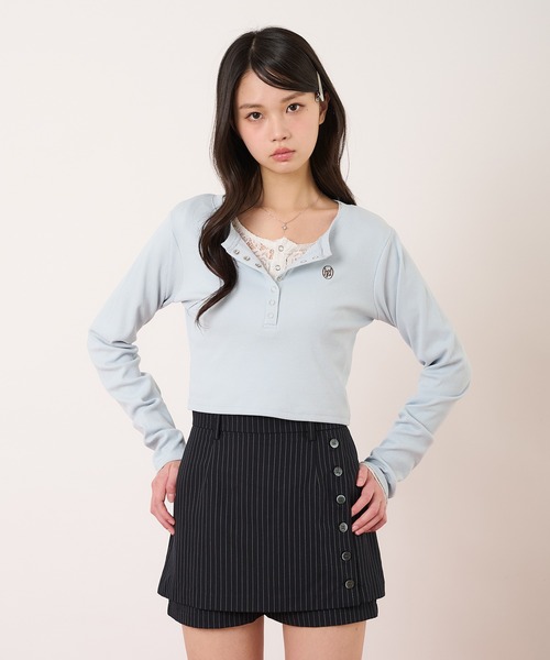 hazyl（ヘイジル）の「layered henry tops/レイヤードヘンリートップス（Tシャツ/カットソー・レディース・ネイビー/ライトブルー・フリー）」の12枚目の写真