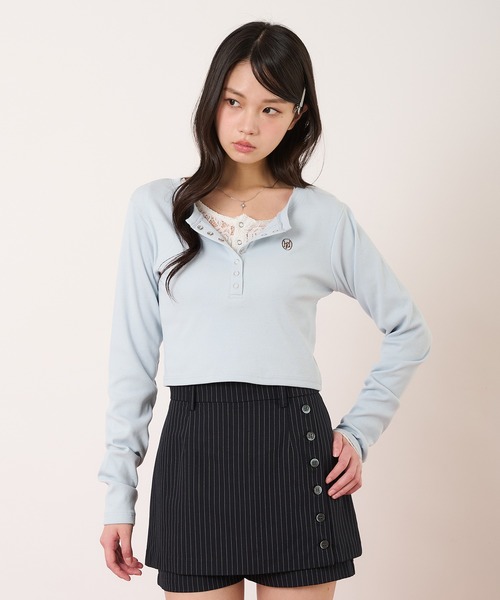 hazyl（ヘイジル）の「layered henry tops/レイヤードヘンリートップス（Tシャツ/カットソー・レディース・ネイビー/ライトブルー・フリー）」の13枚目の写真