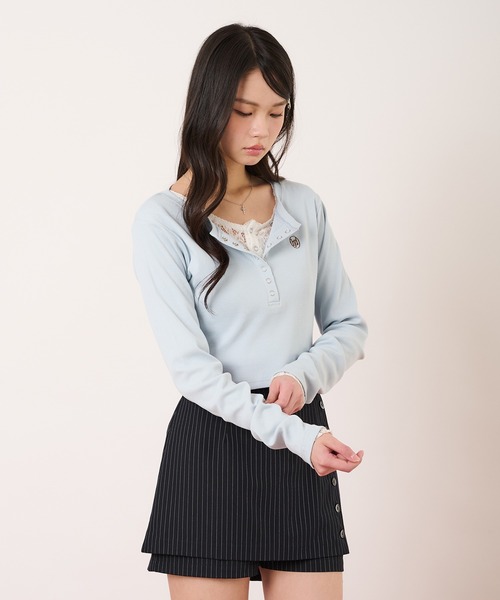 hazyl（ヘイジル）の「layered henry tops/レイヤードヘンリートップス（Tシャツ/カットソー・レディース・ネイビー/ライトブルー・フリー）」の14枚目の写真