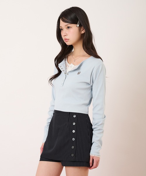 hazyl（ヘイジル）の「layered henry tops/レイヤードヘンリートップス（Tシャツ/カットソー・レディース・ネイビー/ライトブルー・フリー）」の15枚目の写真