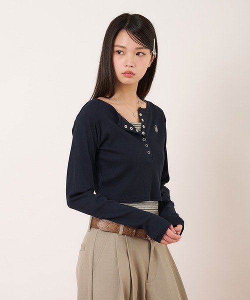 hazyl（ヘイジル）の「layered henry tops/レイヤードヘンリートップス（Tシャツ/カットソー・レディース・ネイビー/ライトブルー・フリー）」の20枚目の写真