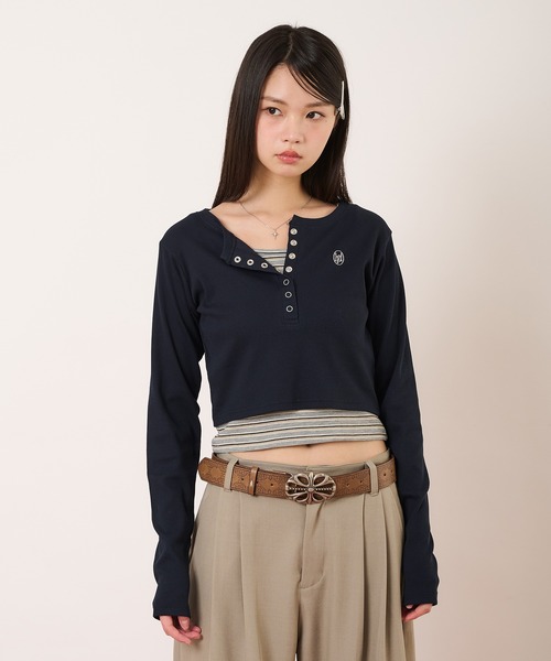 hazyl（ヘイジル）の「layered henry tops/レイヤードヘンリートップス（Tシャツ/カットソー・レディース・ネイビー/ライトブルー・フリー）」の21枚目の写真