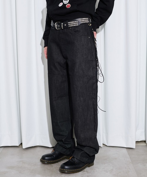 FTW（エフティダブリュー）の「【UNISEX】DOUBLE KNEE RIGID BELT PANTS（デニムパンツ・レディース・ストライプ/インディゴブルー/ブラック・SMALL/LARGE/MEDIUM）」の4枚目の写真