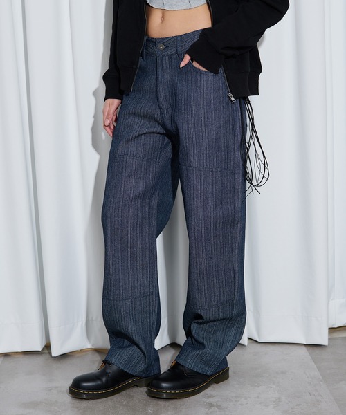 FTW（エフティダブリュー）の「【UNISEX】DOUBLE KNEE RIGID BELT PANTS（デニムパンツ・レディース・ストライプ/インディゴブルー/ブラック・SMALL/LARGE/MEDIUM）」の12枚目の写真