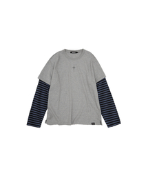 MEA（メア）の「DAMAGED LAYERED BOXY TOP [MELANGE GREY]（Tシャツ/カットソー）」