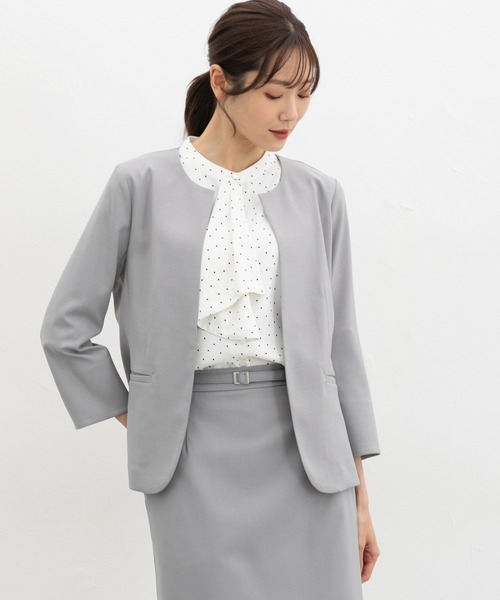 Honeys(ハニーズ)の「【ストレッチ・ウォッシャブル・イージーケア・接触冷感】8分袖ノーカラージャケット(ノーカラージャケット・レディース・杢グレー/ライトグレー系/ネイビー/ブラック/ベージュ・LL/3L/S/M/L)」の3枚目の写真