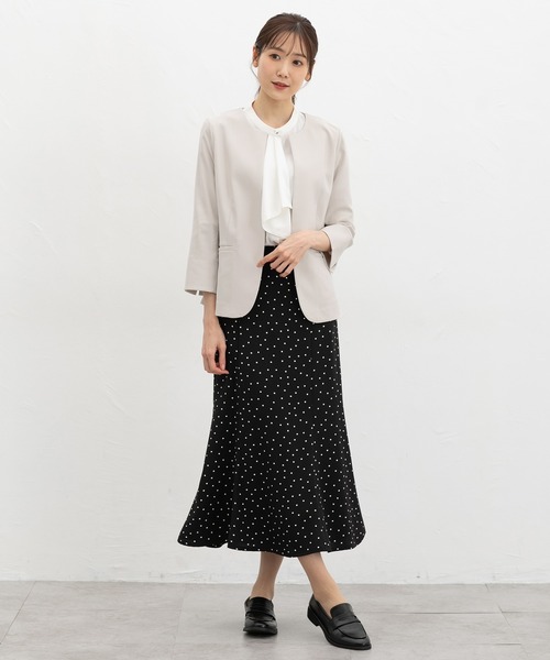 Honeys(ハニーズ)の「【ストレッチ・ウォッシャブル・イージーケア・接触冷感】8分袖ノーカラージャケット(ノーカラージャケット・レディース・杢グレー/ライトグレー系/ネイビー/ブラック/ベージュ・LL/3L/S/M/L)」の8枚目の写真