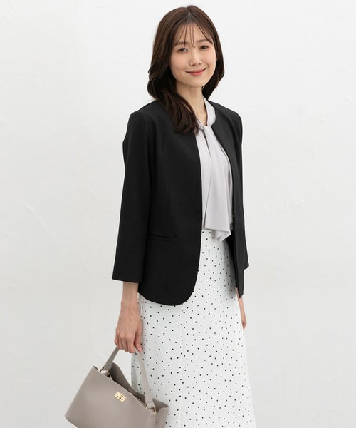 Honeys(ハニーズ)の「【ストレッチ・ウォッシャブル・イージーケア・接触冷感】8分袖ノーカラージャケット(ノーカラージャケット・レディース・杢グレー/ライトグレー系/ネイビー/ブラック/ベージュ・LL/3L/S/M/L)」の12枚目の写真
