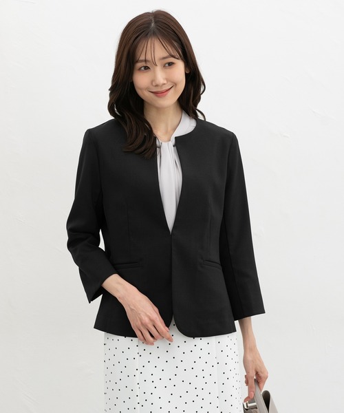 Honeys(ハニーズ)の「【ストレッチ・ウォッシャブル・イージーケア・接触冷感】8分袖ノーカラージャケット(ノーカラージャケット・レディース・杢グレー/ライトグレー系/ネイビー/ブラック/ベージュ・LL/3L/S/M/L)」の14枚目の写真