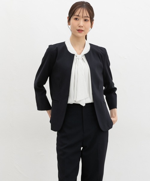 Honeys(ハニーズ)の「【ストレッチ・ウォッシャブル・イージーケア・接触冷感】8分袖ノーカラージャケット(ノーカラージャケット・レディース・杢グレー/ライトグレー系/ネイビー/ブラック/ベージュ・LL/3L/S/M/L)」の18枚目の写真