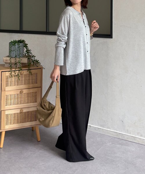 Thevon(ゼボン)の「襟付きシャリニットカーディガン(カーディガン/ボレロ・レディース・ピンク/ネイビー/ベージュ/グレー・FREE)」の6枚目の写真