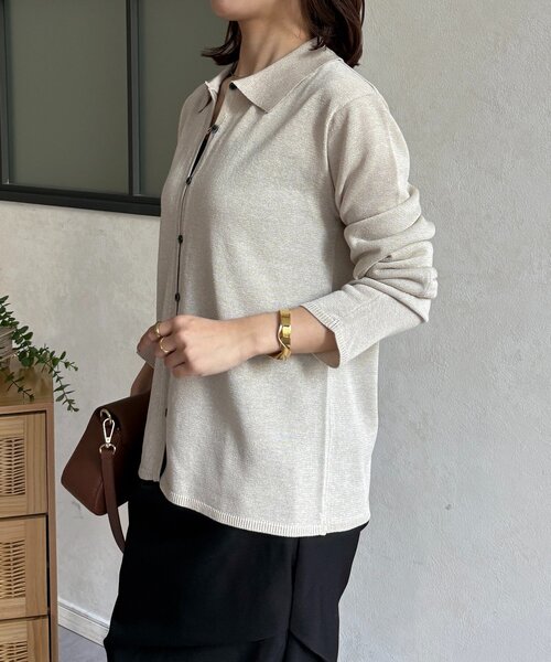 Thevon(ゼボン)の「襟付きシャリニットカーディガン(カーディガン/ボレロ・レディース・ピンク/ネイビー/ベージュ/グレー・FREE)」の9枚目の写真