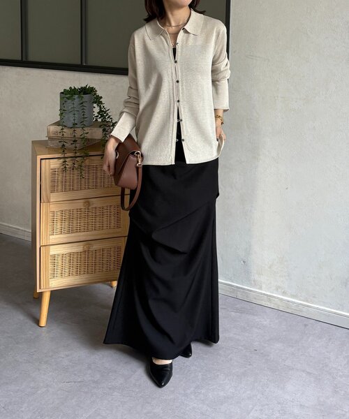 Thevon(ゼボン)の「襟付きシャリニットカーディガン(カーディガン/ボレロ・レディース・ピンク/ネイビー/ベージュ/グレー・FREE)」の12枚目の写真