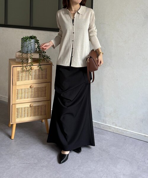 Thevon(ゼボン)の「襟付きシャリニットカーディガン(カーディガン/ボレロ・レディース・ピンク/ネイビー/ベージュ/グレー・FREE)」の15枚目の写真