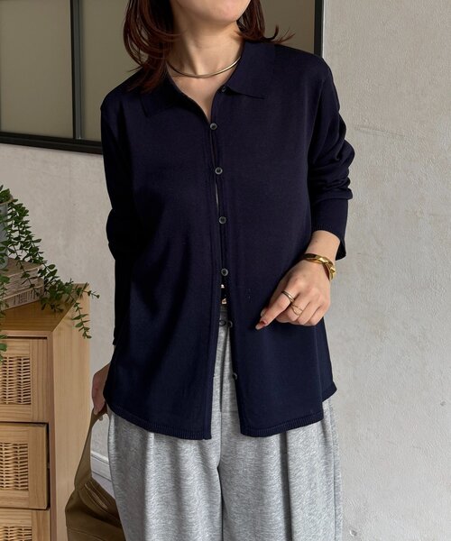 Thevon(ゼボン)の「襟付きシャリニットカーディガン(カーディガン/ボレロ・レディース・ピンク/ネイビー/ベージュ/グレー・FREE)」の16枚目の写真