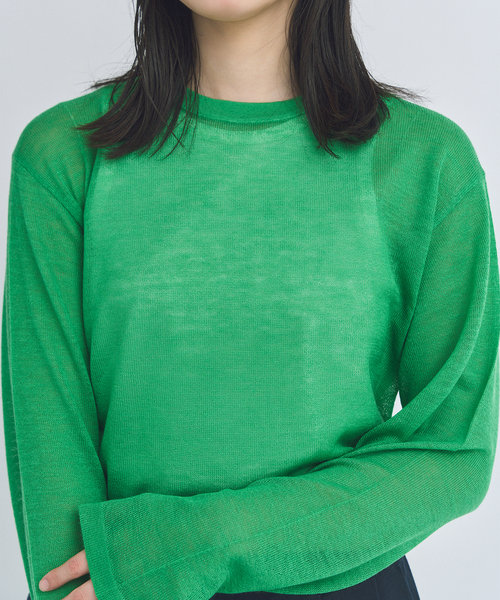 ★Spick and Span コットン 100% 長袖 春ニット グリーン Spick & Span｜スピック＆スパンのニット／セーター（レディース