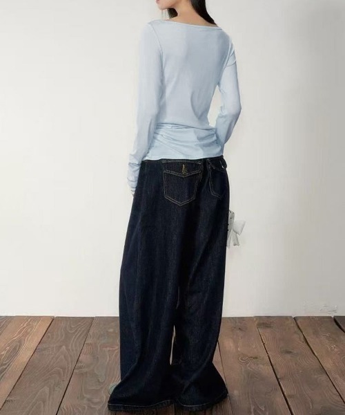 Miniministore（ミニミニストア）の「ドレープネックトップスレイヤード風ロゴT（Tシャツ/カットソー・レディース・ダークグレー/ライトブルー・FREE）」の6枚目の写真