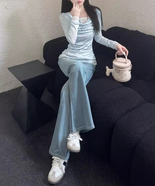 Miniministore（ミニミニストア）の「ドレープネックトップスレイヤード風ロゴT（Tシャツ/カットソー・レディース・ダークグレー/ライトブルー・FREE）」の22枚目の写真