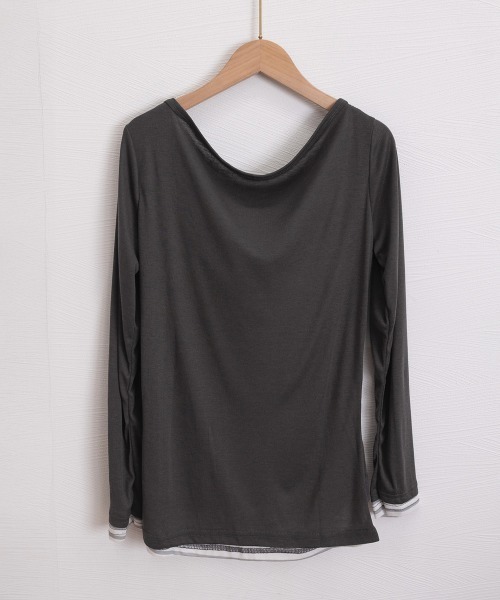 Miniministore（ミニミニストア）の「ドレープネックトップスレイヤード風ロゴT（Tシャツ/カットソー・レディース・ダークグレー/ライトブルー・FREE）」の12枚目の写真
