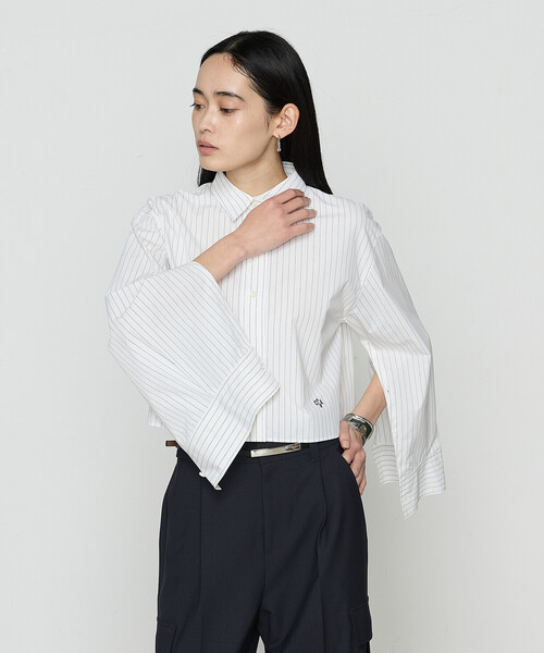 COMME CA(コムサ)の「〔 TALLサイズ 〕 ストライプタイプライター/バルキーオックスフォード シャツ(シャツ/ブラウス・レディース・ホワイト/ブルー・15号)」の8枚目の写真