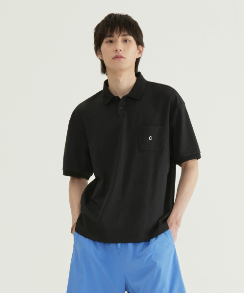 Signature shine — футболка-поло черная с принтом Pocket Polo T-shirt
