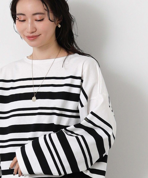 Le Minor（ルミノア）の「ルミノアボーダーショートカットソー（Tシャツ/カットソー・レディース・ブルー系/ブラック×ホワイト/ベージュ系・FREE）」の18枚目の写真