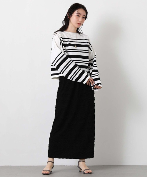 Le Minor（ルミノア）の「ルミノアボーダーショートカットソー（Tシャツ/カットソー・レディース・ブルー系/ブラック×ホワイト/ベージュ系・FREE）」の10枚目の写真