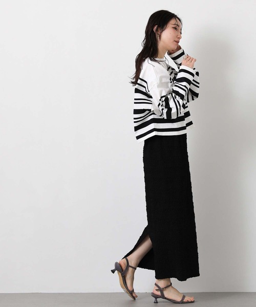 Le Minor（ルミノア）の「ルミノアボーダーショートカットソー（Tシャツ/カットソー・レディース・ブルー系/ブラック×ホワイト/ベージュ系・FREE）」の11枚目の写真