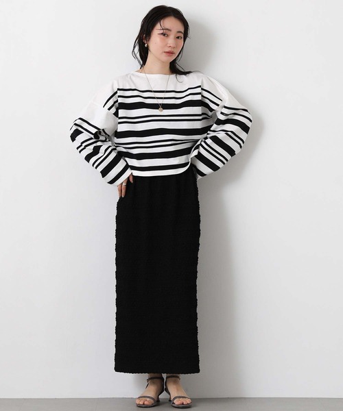 Le Minor（ルミノア）の「ルミノアボーダーショートカットソー（Tシャツ/カットソー・レディース・ブルー系/ブラック×ホワイト/ベージュ系・FREE）」の13枚目の写真
