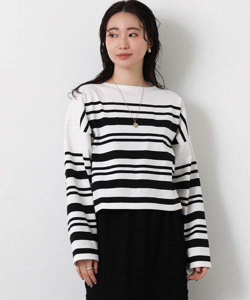 Le Minor（ルミノア）の「ルミノアボーダーショートカットソー（Tシャツ/カットソー・レディース・ブルー系/ブラック×ホワイト/ベージュ系・FREE）」の14枚目の写真