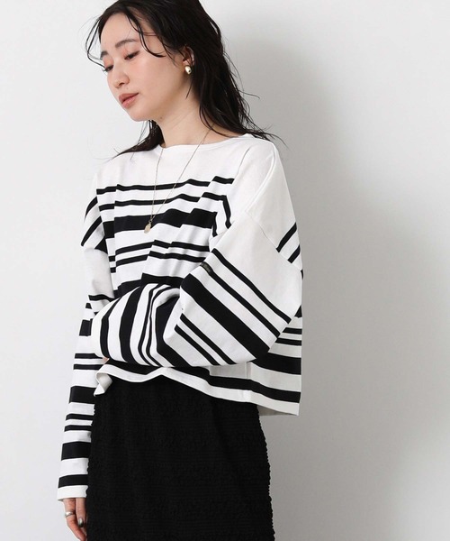 Le Minor（ルミノア）の「ルミノアボーダーショートカットソー（Tシャツ/カットソー・レディース・ブルー系/ブラック×ホワイト/ベージュ系・FREE）」の15枚目の写真