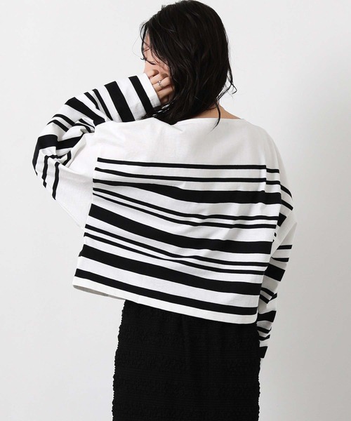 Le Minor（ルミノア）の「ルミノアボーダーショートカットソー（Tシャツ/カットソー・レディース・ブルー系/ブラック×ホワイト/ベージュ系・FREE）」の16枚目の写真
