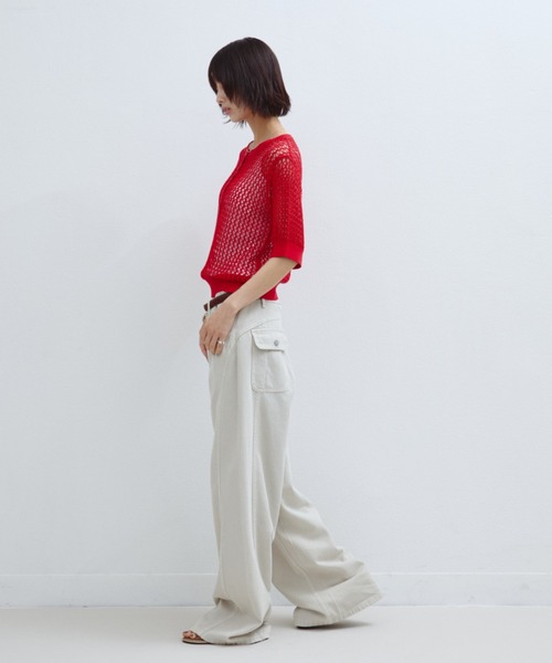 ANF.MUU(アンフムー)の「透かし編みヘンリーネックニット(Tシャツ/カットソー・レディース・ブラック/ライトブルー/ホワイト/レッド・FREE)」の19枚目の写真